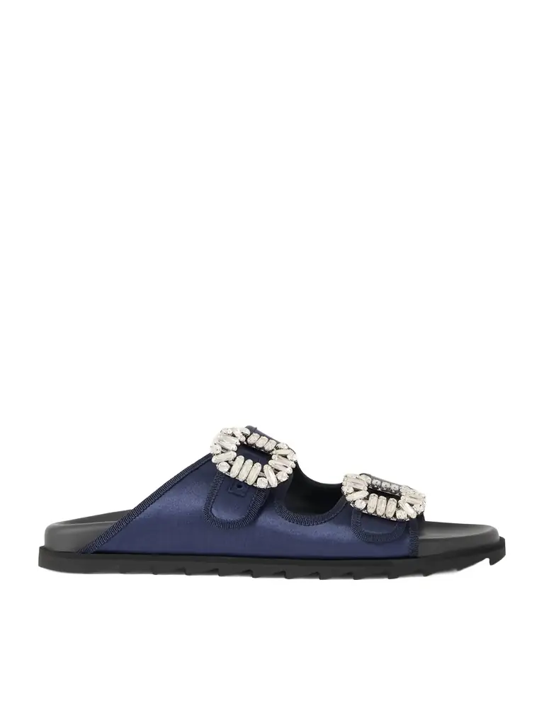 Roger Vivier Slidy Viv Crystal-embellished Grosgrain-trimmed Satin Slides