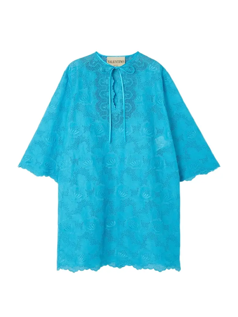 Valentino Garavani Tie-detailed Broderie Anglaise Cotton Mini Dress