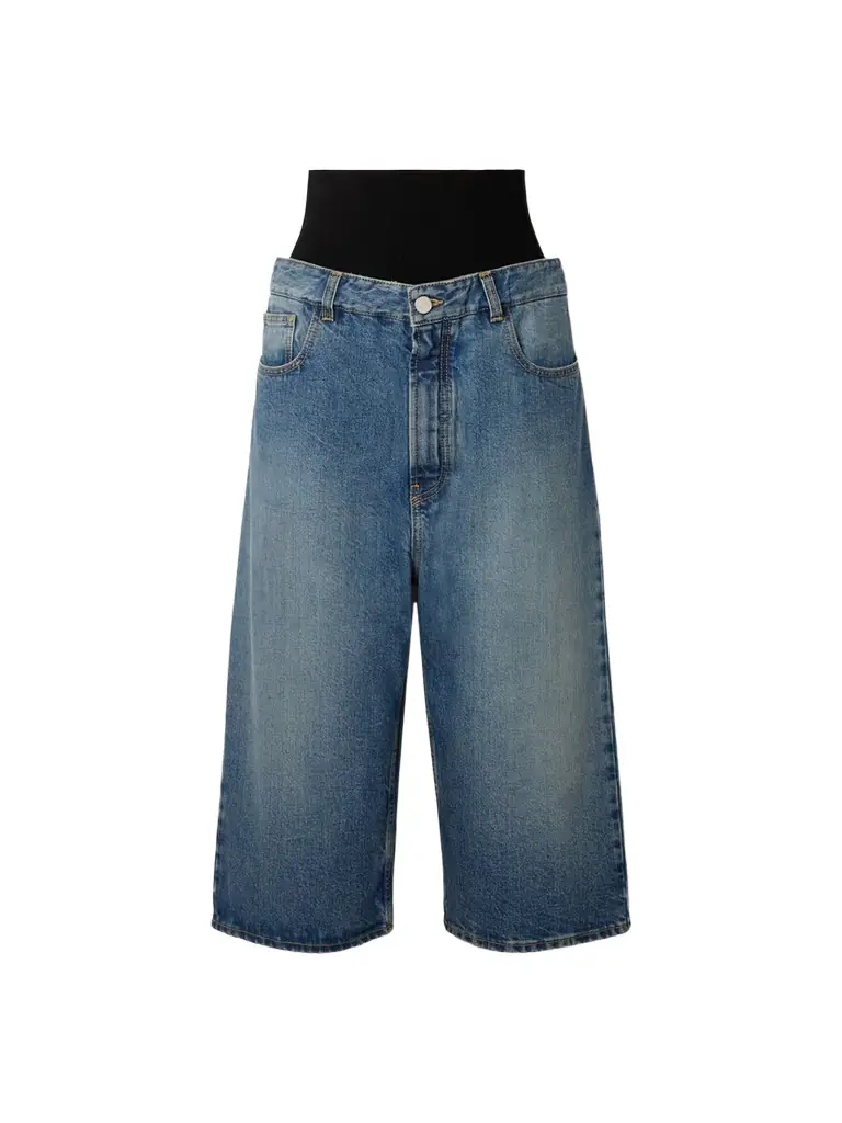 Alaïa Jersey-trimmed Denim Shorts