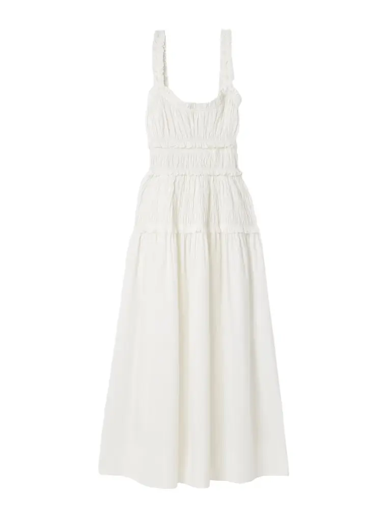 DÔEN Marianne Shirred Organic Cotton-poplin Midi Dress