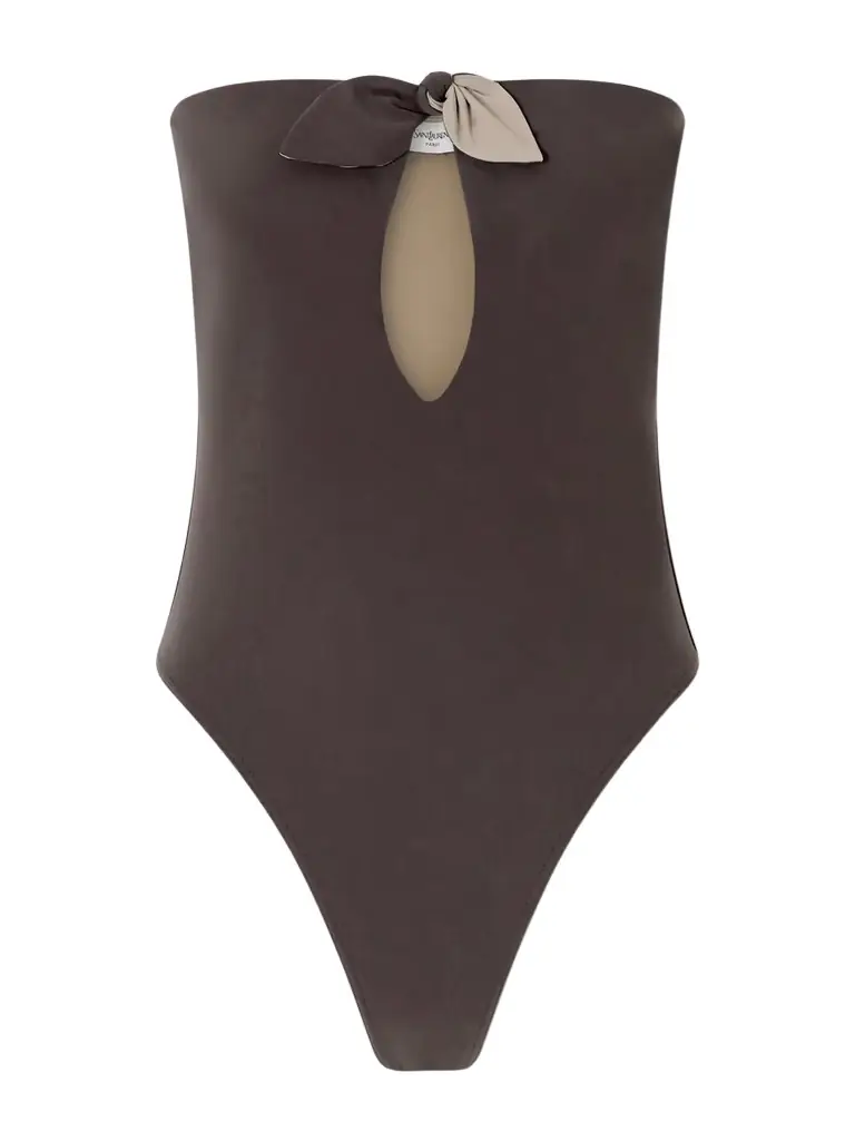 Saint Laurent Bow-detailed Strapless Swimsuit