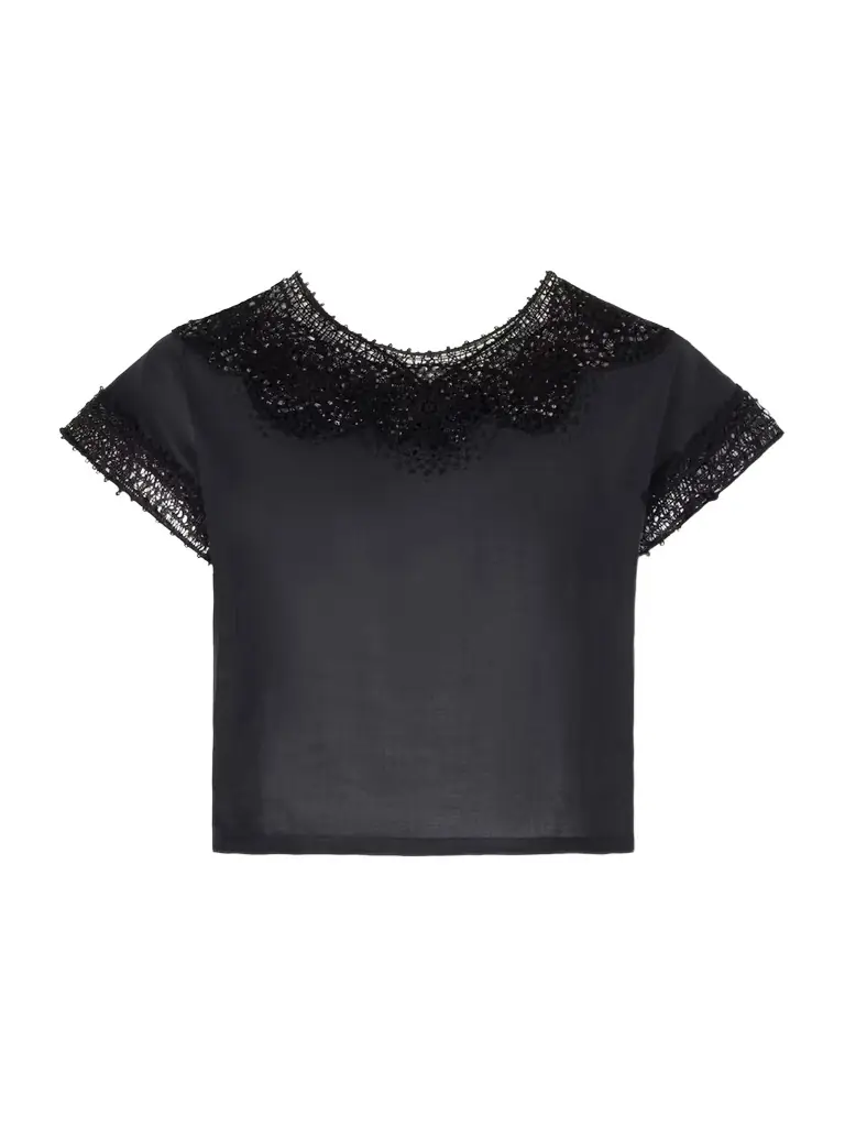 Nili Lotan Caila Crochet-trimmed Ramie Top