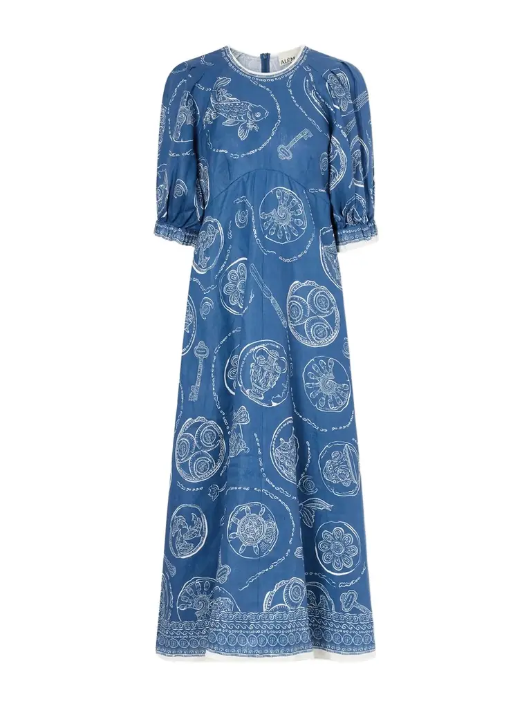 ALÉMAIS Lucky Printed Linen Midi Dress