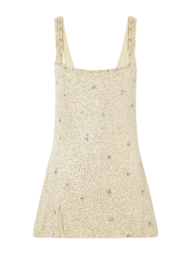 Clio Peppiatt Pamela Crystal-embellished Beaded Tulle Mini Dress