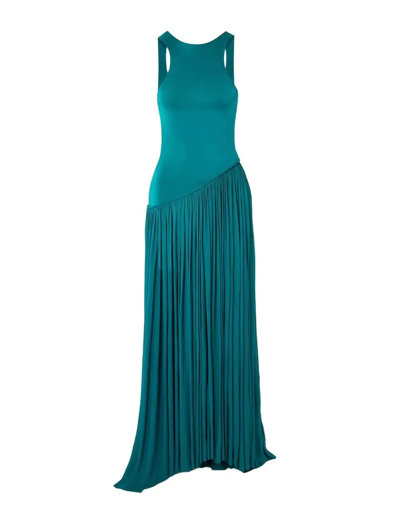 Zimmermann Luna Asymmetric Cutout Pleated Jersey Gown