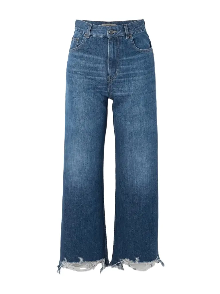 Chloé Cropped Distressed High-rise Wide-leg Jeans