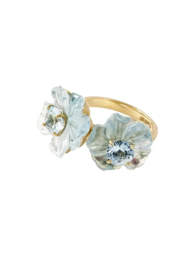 Irene Neuwirth Tropical Flower Duet 18-karat Gold Aquamarine Ring