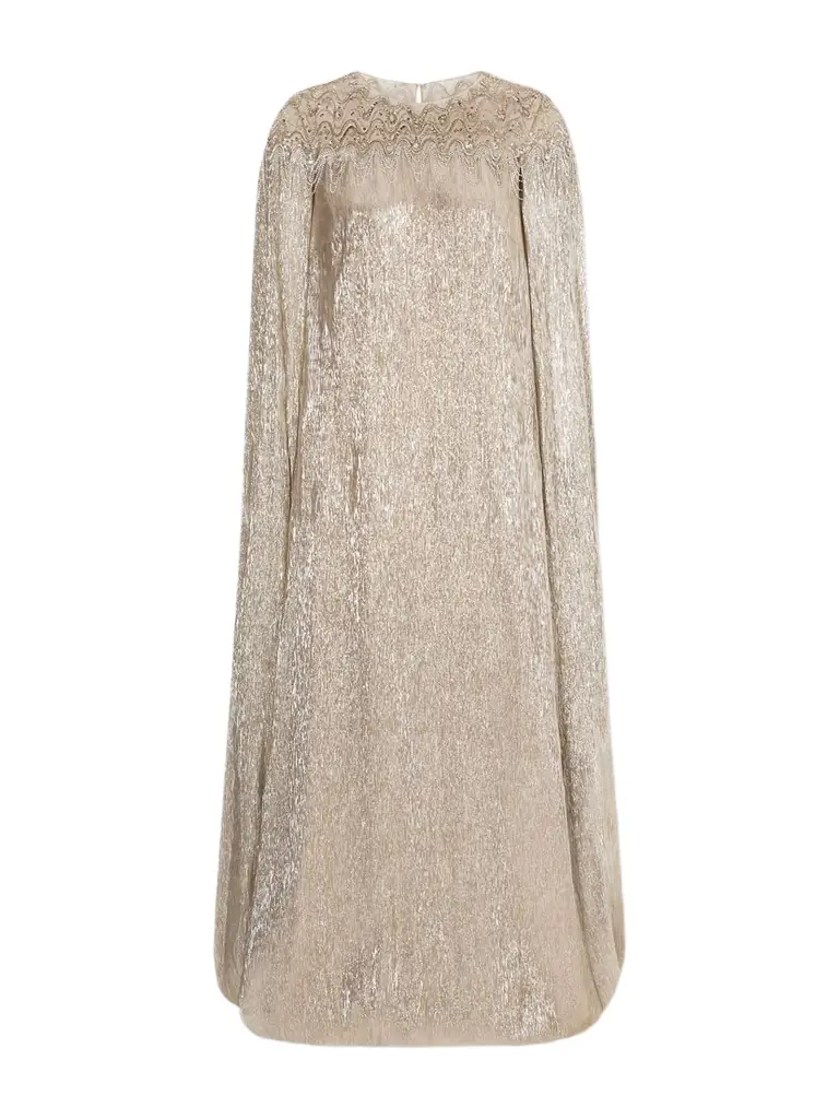 Oscar de la Renta Cape-effect Crystal And Sequin-embellished Tulle-trimmed Lamé Gown - Women's Clothing