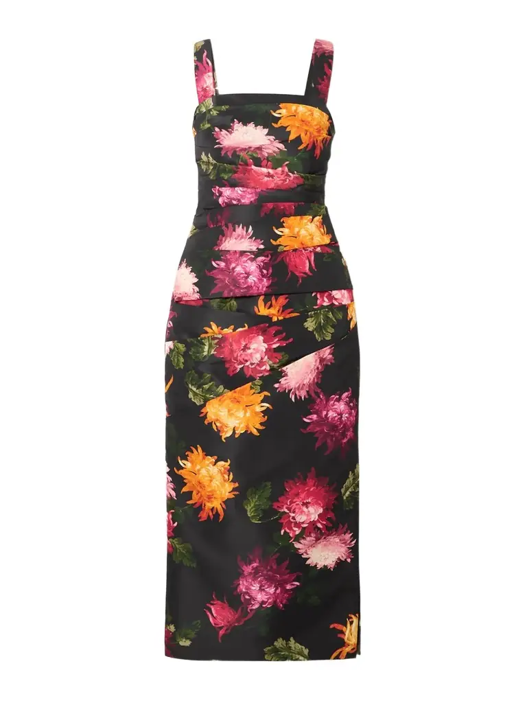 Carolina Herrera Draped Floral-print Faille Midi Dress