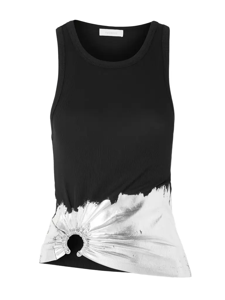 Rabanne Embellished Metallic Ribbed Cotton-blend Jersey Tank