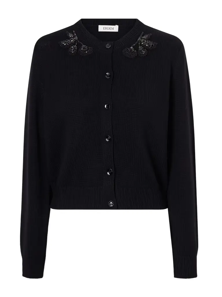 Erdem Embellished Merino Wool Cardigan