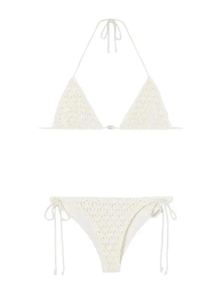 SARA CRISTINA Pearl Crocheted Cotton Triangle Bikini