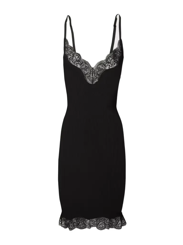 Saint Laurent Lace-trimmed Ribbed ilk-jersey Mini Dress