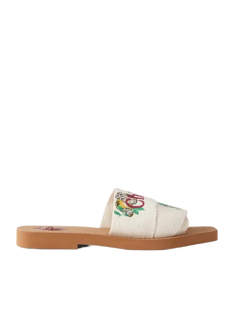 Chloé Embroidered Linen-trim Sandals