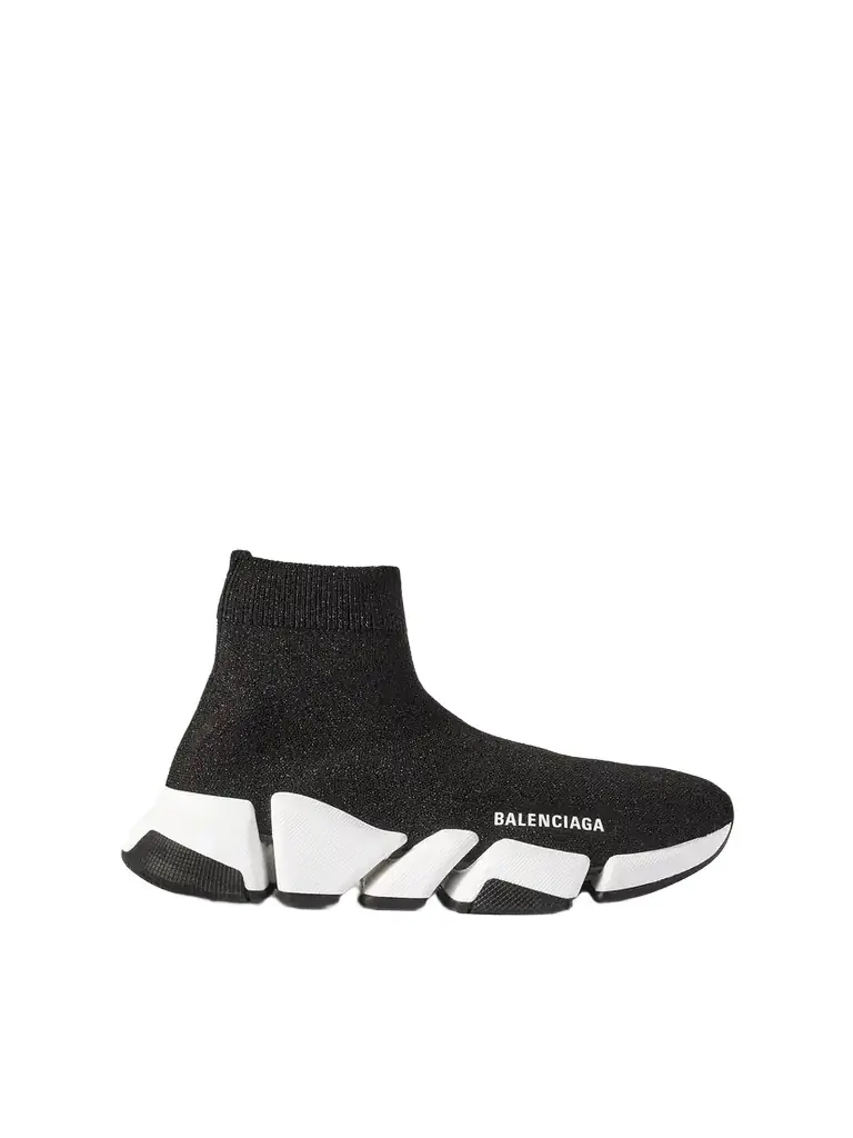 Balenciaga Speed 2.0 Logo-print Glittered Stretch-knit High-top Sneakers - Women's Shoes