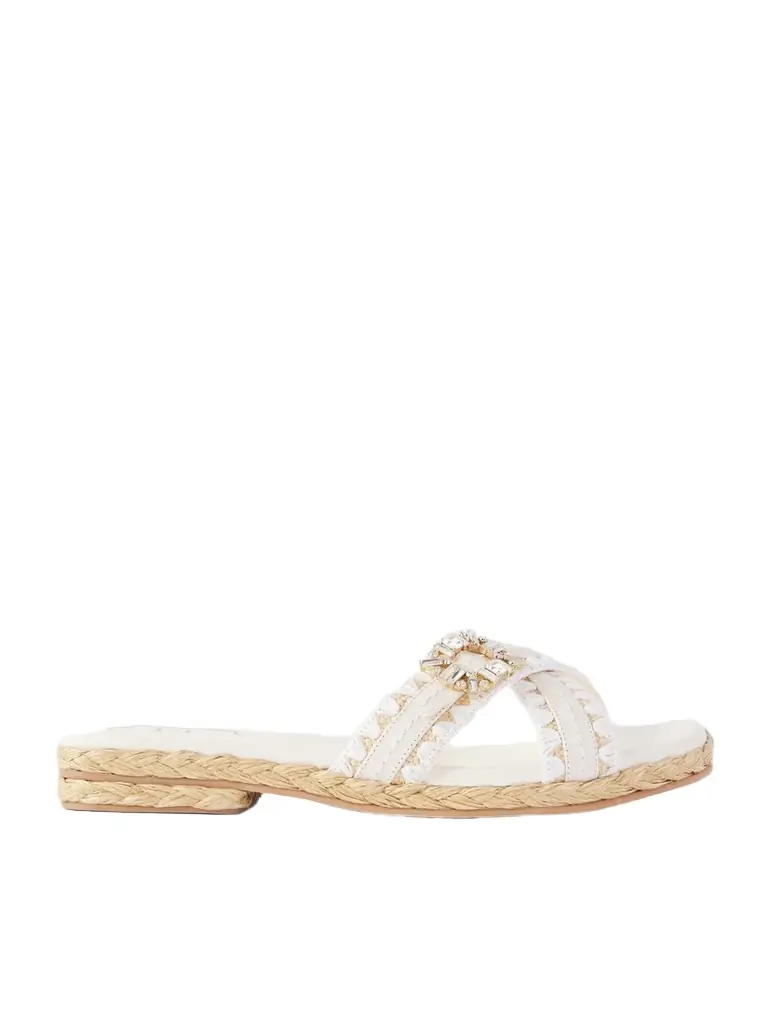 Roger Vivier Strass Crystal-embellished Leather-trimmed Raffia Slides - Women's Shoes