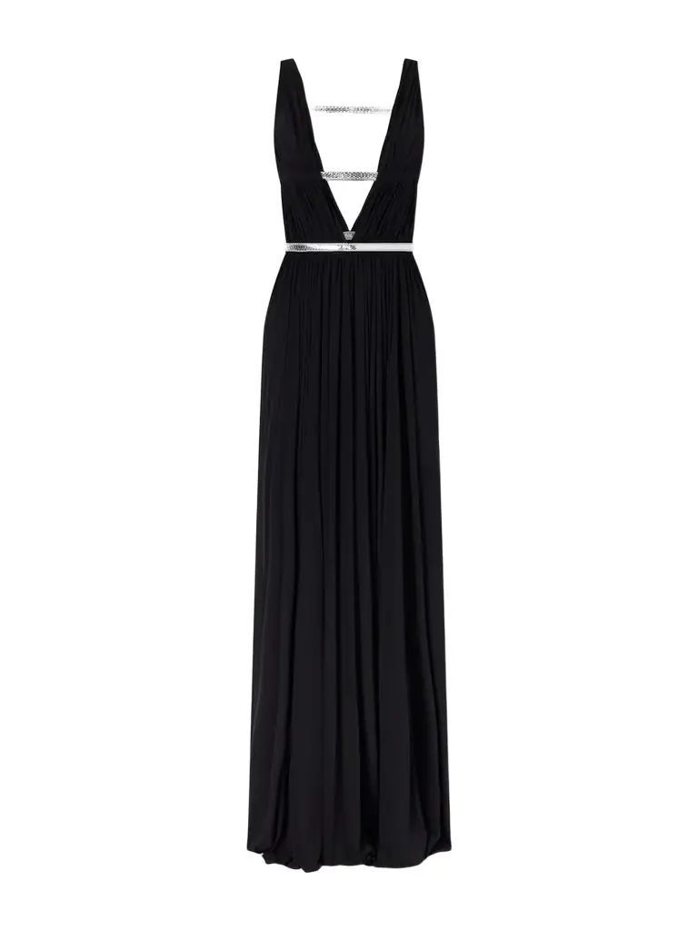 Alaïa Pleated Metallic Elaphe-trimmed Jersey Gown