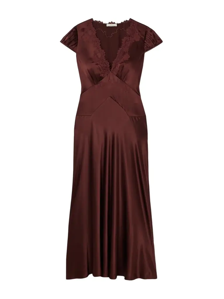 DÔEN Coraline Corded Lace-trimmed Silk-satin Maxi Dress