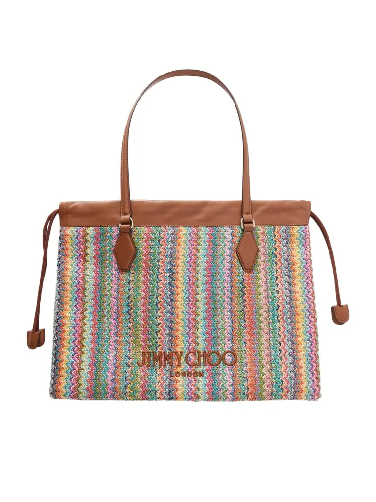 Jimmy Choo Leather-trimmed Striped Raffia Tote Bag