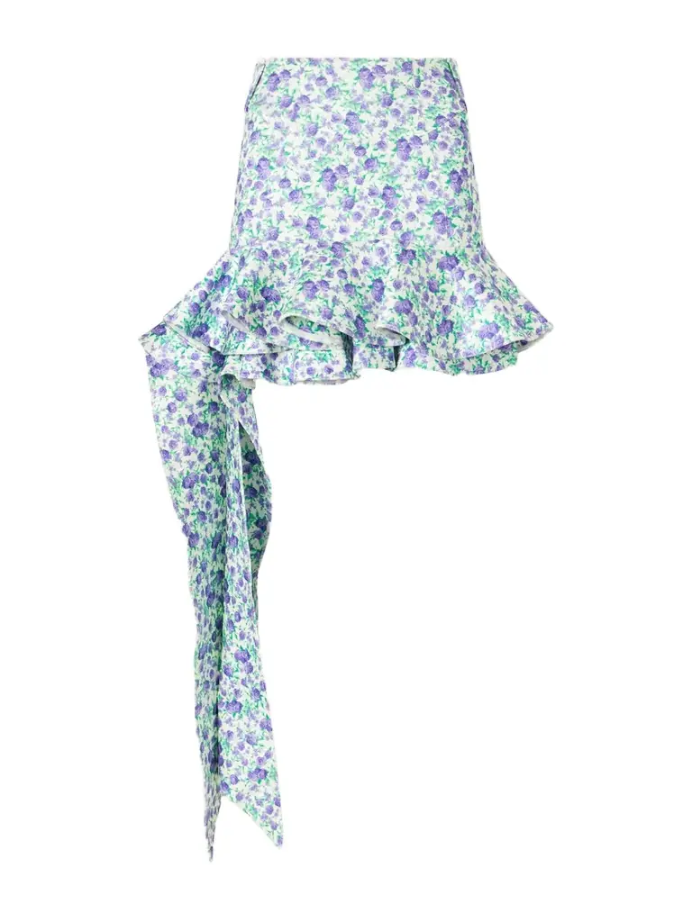 Rabanne Tie-detailed Ruffled Floral-print Stretch-jersey Mini Skirt