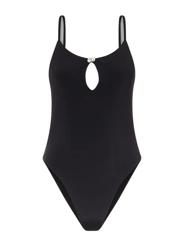 SARA CRISTINA Pearl Embellished Ribbed Swimsuit