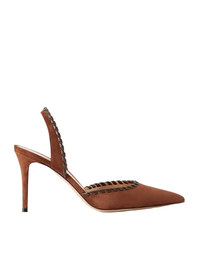 Gianvito Rossi 85 Whipstitched Suede Slingback Pumps