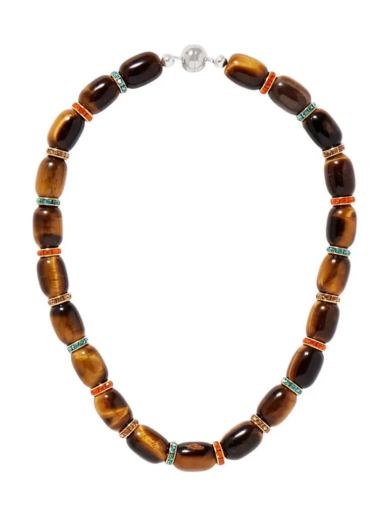 Julietta Donna Gold-tone Tiger's Eye And Crystal Necklace