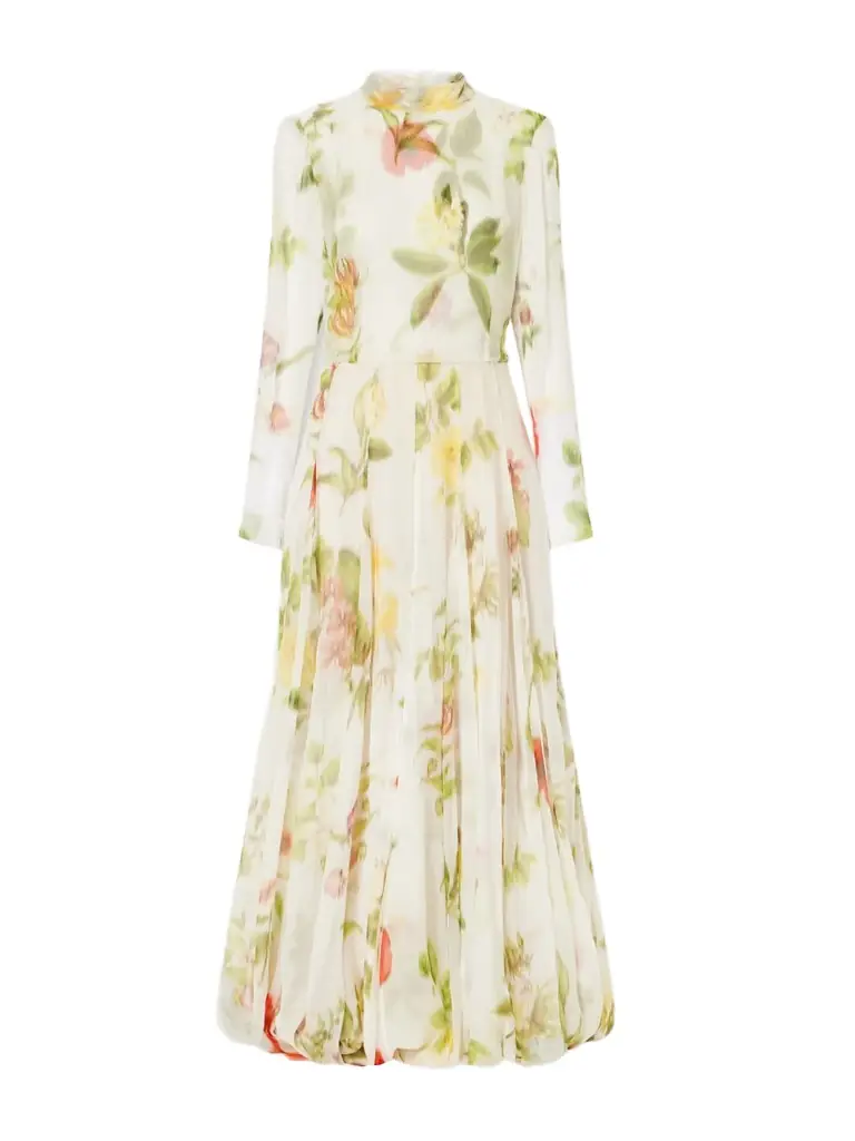 Oscar de la Renta Chiné Dominican Floral-print Silk-chiffon Gown