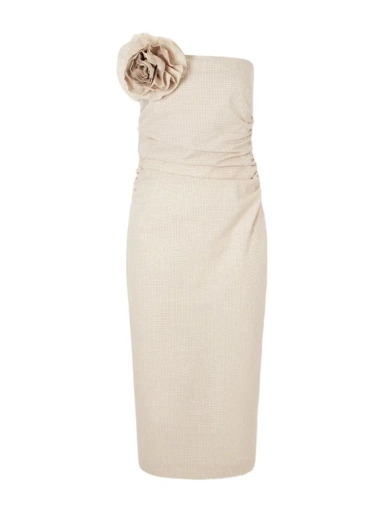 BERNADETTE Vera Embellished Gingham Cotton Midi Dress