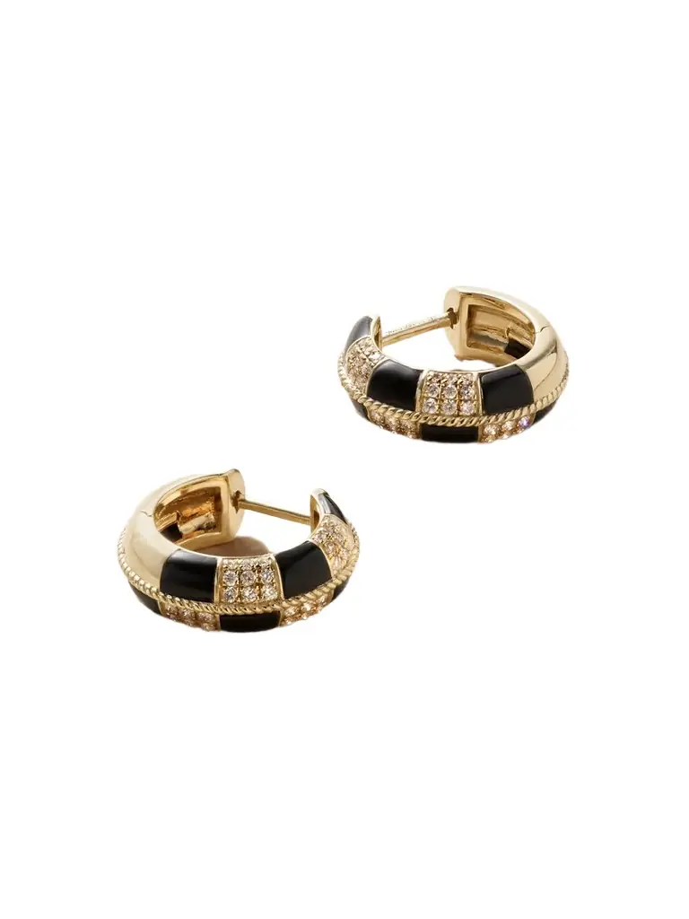 Yvonne Léon Mini Créoles 9-karat Gold, Onyx And Diamond Hoop Earrings
