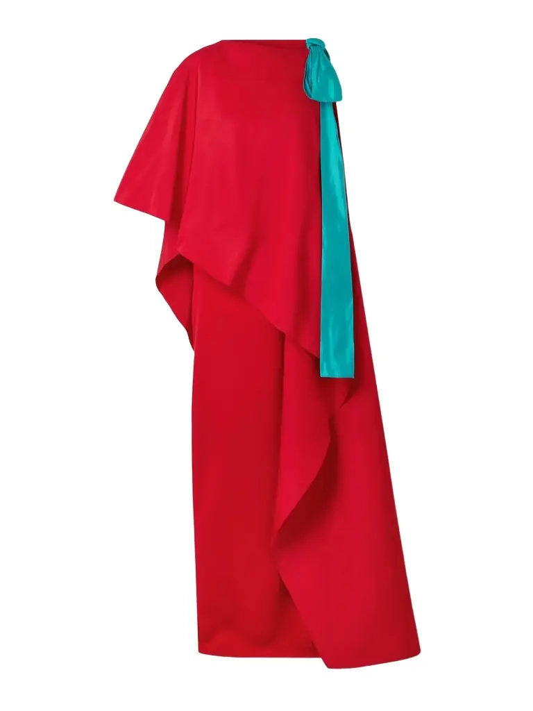 Carolina Herrera One-sleeve Bow-detailed Layered Silk-crepe And Faille Gown