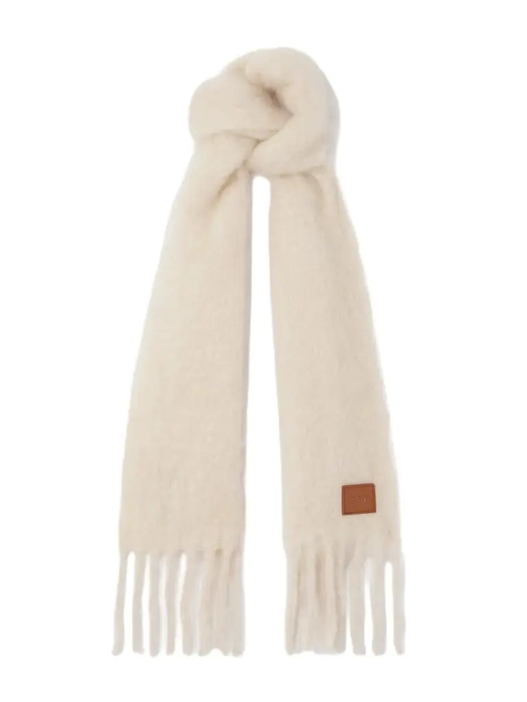 Loewe Fringed Appliquéd Leather-trimmed Brushed Mohair-blend Scarf