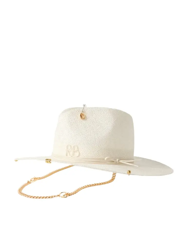 Ruslan Baginskiy Embroidered Embellished Cotton-trimmed Straw Fedora