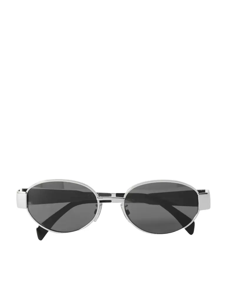 CELINE Eyewear Oval-frame Silver-tone And Acetate Sunglasses
