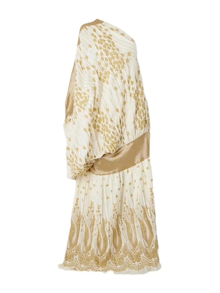 Dima Ayad One-shoulder Draped Metallic Fil Coupé Gown