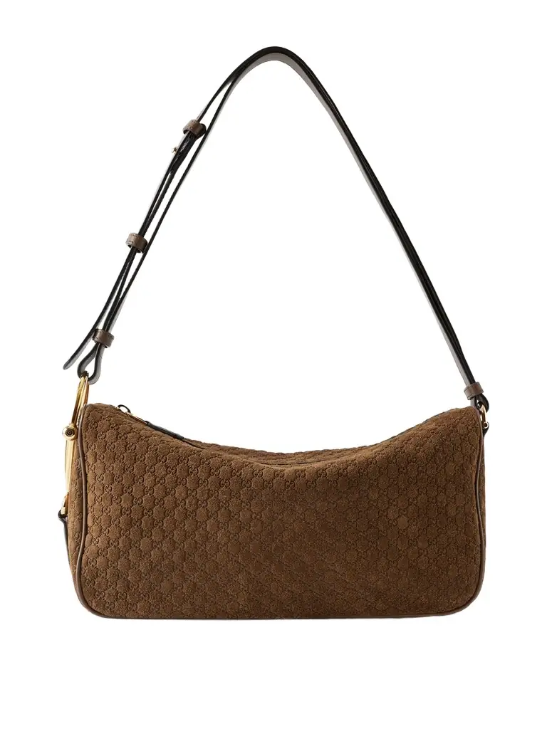 Gucci Horsebit 1955 Leather-trimmed Debossed Suede Shoulder Bag