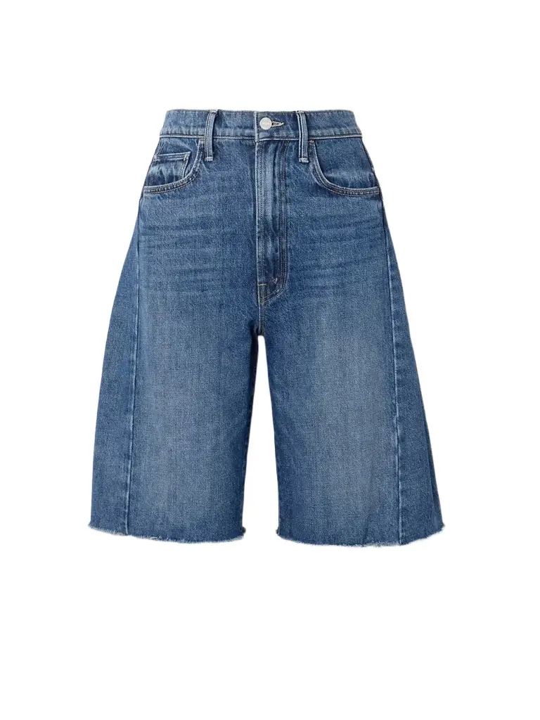 Mother The Half Pipe Bermuda Fray Denim Shorts
