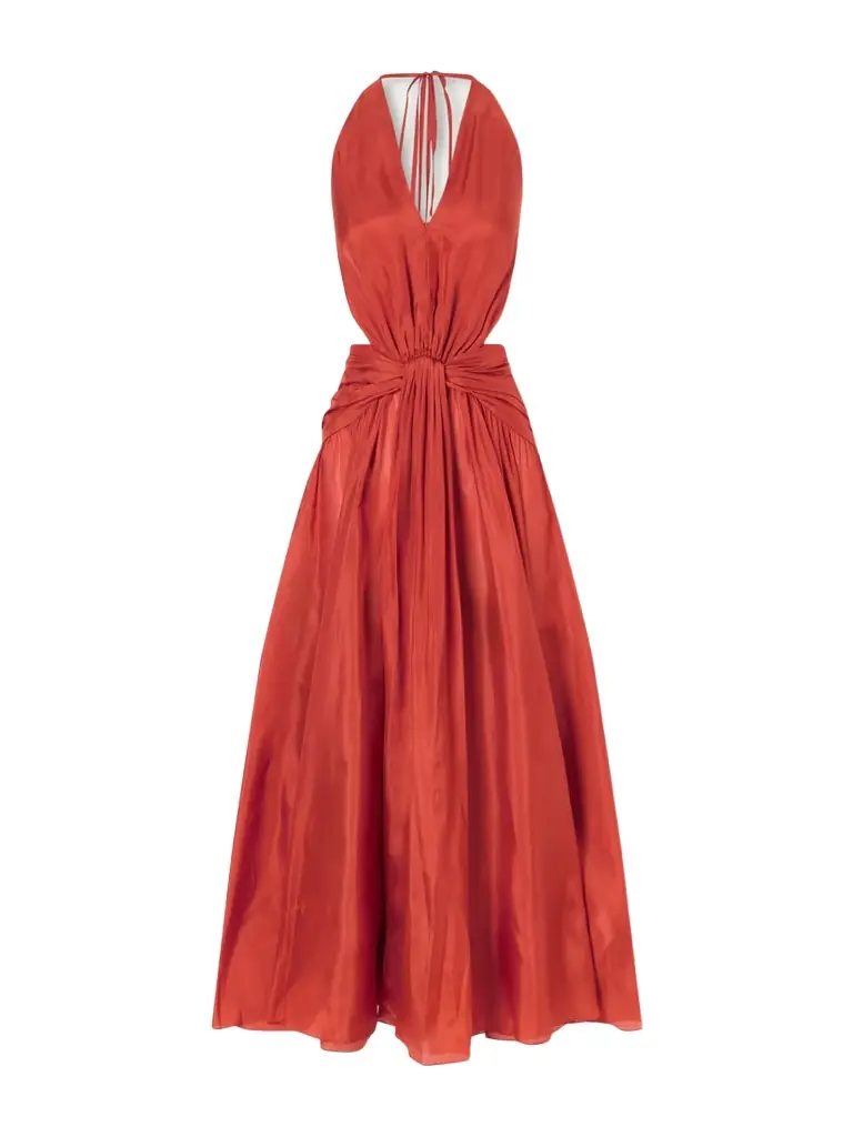 Zimmermann Indra Knotted Silk Halterneck Maxi Dress