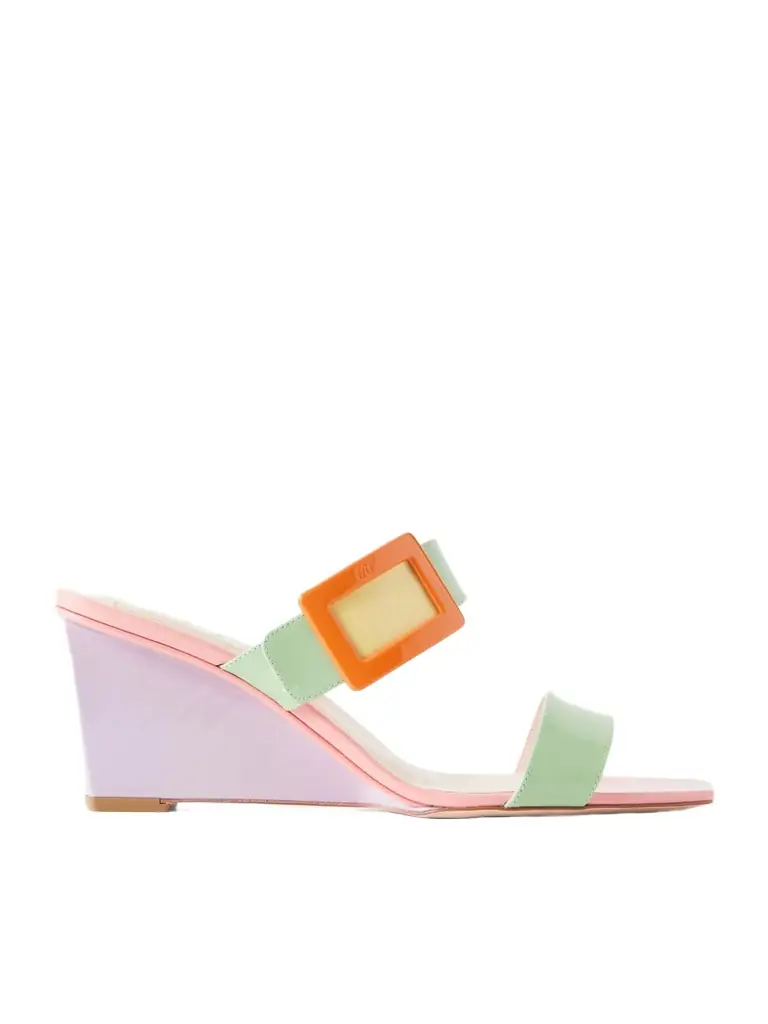 Roger Vivier Belle Vivier 60 Buckled Patent-leather Wedge Sandals
