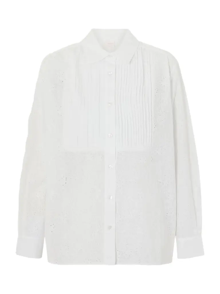 Loretta Caponi Arabelle Pleated Broderie Anglaise Cotton Shirt