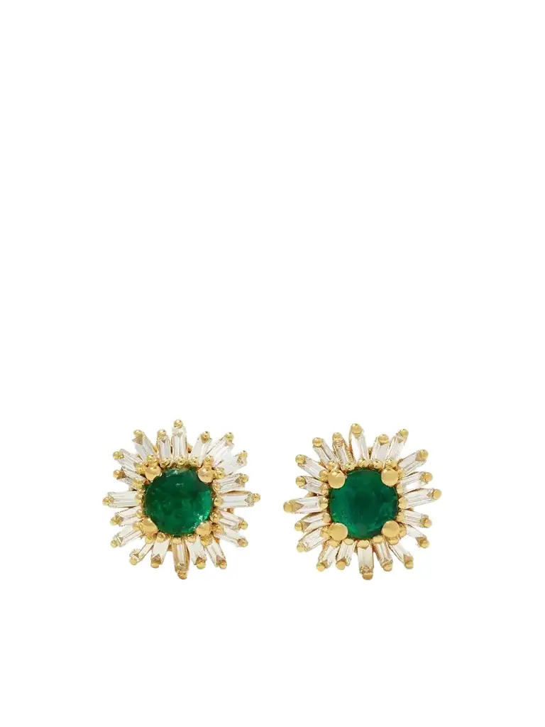 Suzanne Kalan 18-karat Gold, Emerald And Diamond Earrings