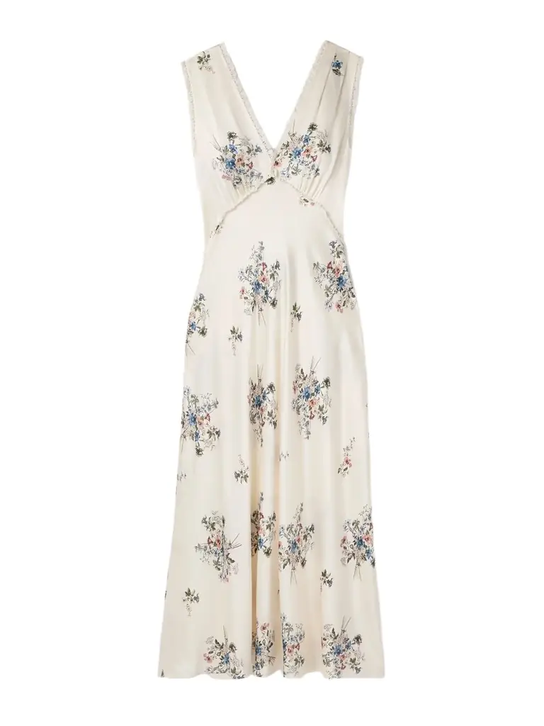 DÔEN Tahlia Lace-trimmed Floral-print Silk-charmeuse Midi Dress