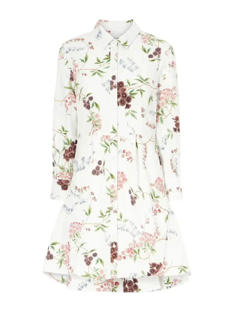 Erdem Pleated Floral-print Cotton-poplin Mini Shirt Dress