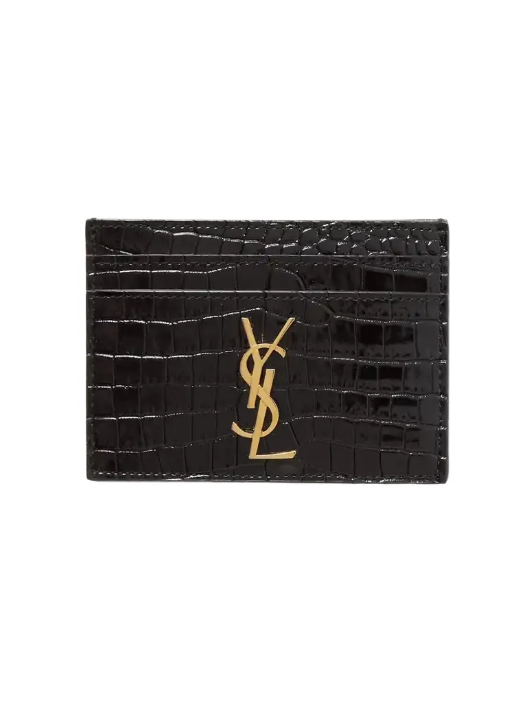 Saint Laurent Embellished Croc-effect Leather Cardholder