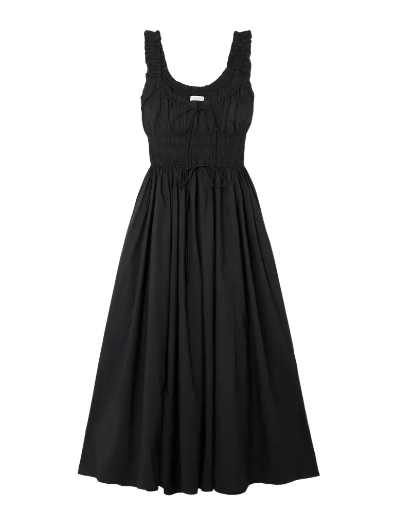 DÔEN Emmaretta Tie-detailed Shirred Organic Cotton-voile Midi Dress