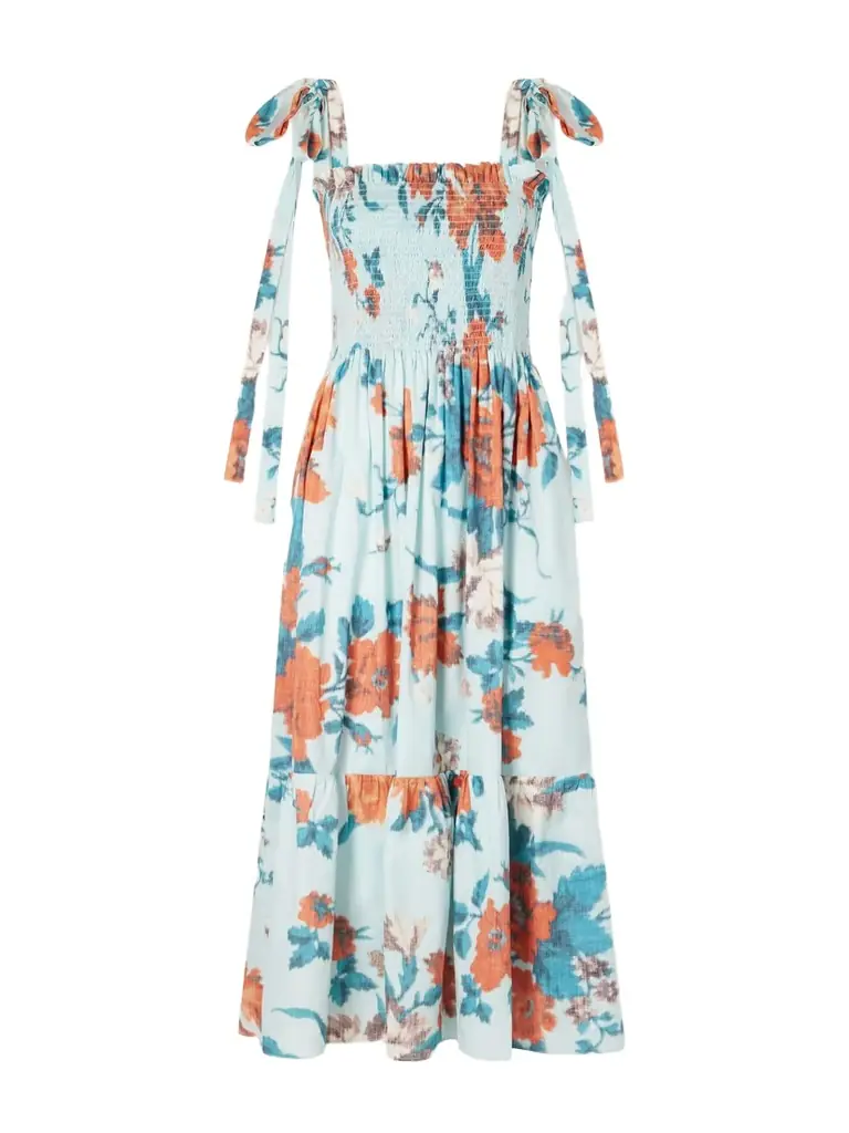 Erdem Shirred Floral-print Cotton Midi Dress