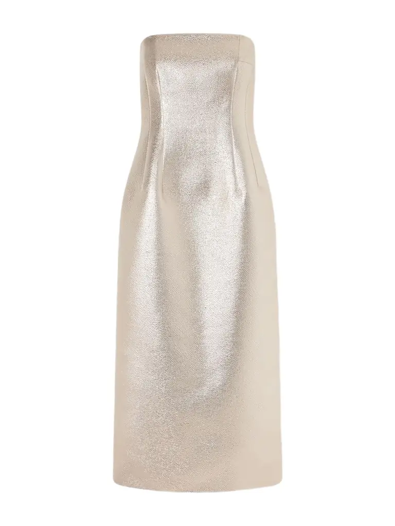 Emilia Wickstead Leila Strapless Metallic Cloque Midi Dress