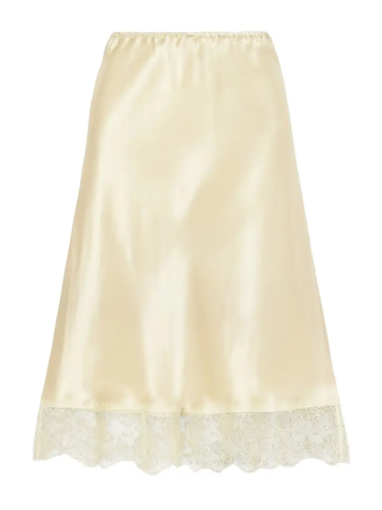 Carine Gilson Lace-trimmed Silk-satin Midi Skirt