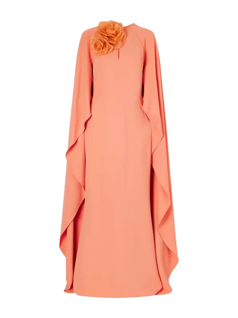 Elie Saab Appliquéd Cape-effect Cady Gown