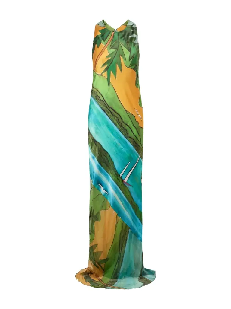 Donde Esteban Magdalena Printed Silk-blend Satin Maxi Dress